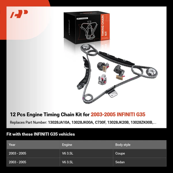 12 Pcs Engine Timing Chain Kit for 2003-2005 INFINITI G35