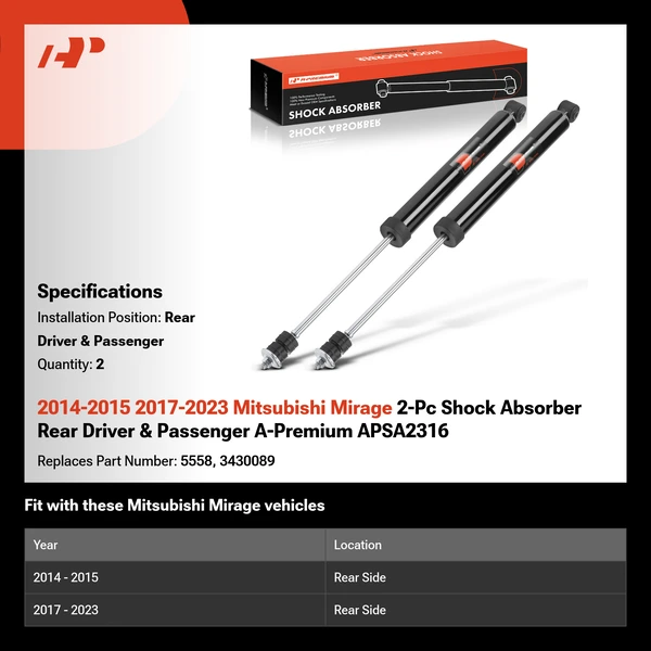 2014-2015 2017-2023 Mitsubishi Mirage 2-Pc Shock Absorber Rear Driver & Passenger A-Premium APSA2316