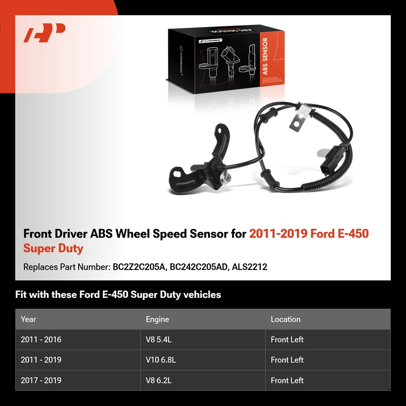 Front Driver ABS Wheel Speed Sensor for 2011-2019 Ford E-450 Super Duty