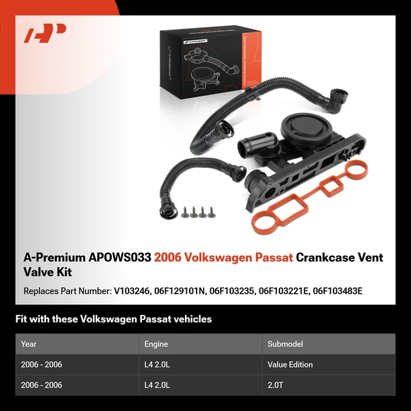 A-Premium APOWS033 2006 Volkswagen Passat Crankcase Vent Valve Kit