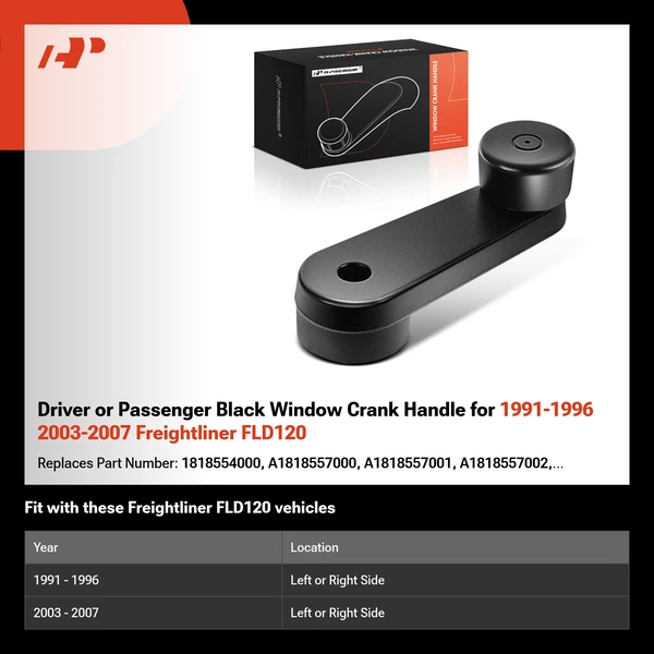 Driver or Passenger Black Window Crank Handle for 1991-1996 2003-2007 Freightliner FLD120