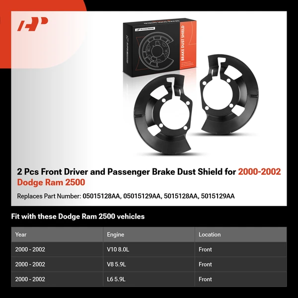 2 Pcs Front Driver and Passenger Brake Dust Shield for 2000-2002 Dodge Ram 2500