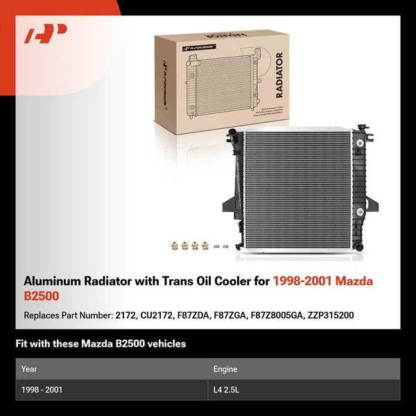 Aluminum Radiator with Trans Oil Cooler for 1998-2001 Mazda B2500