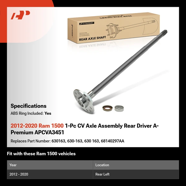 2012-2020 Ram 1500 1-Pc CV Axle Assembly Rear Driver A-Premium APCVA3451