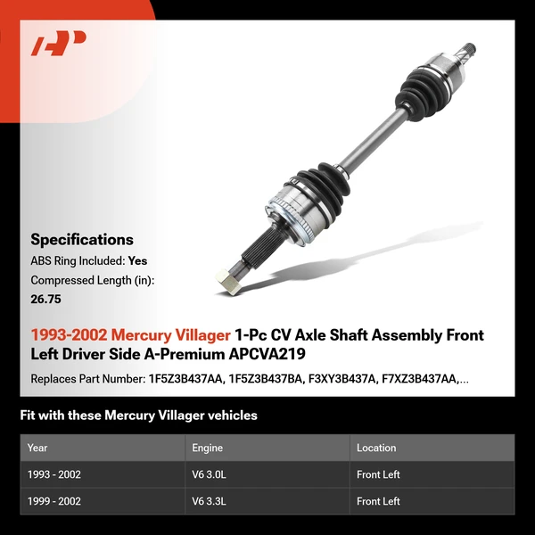 1993-2002 Mercury Villager 1-Pc CV Axle Shaft Assembly Front Left Driver Side A-Premium APCVA219