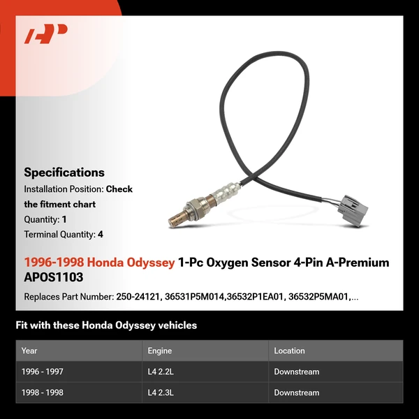 1996-1998 Honda Odyssey 1-Pc Oxygen Sensor 4-Pin A-Premium APOS1103