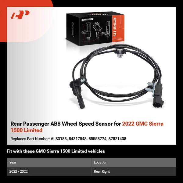 Rear Passenger ABS Wheel Speed Sensor for 2022 GMC Sierra 1500 Limited
