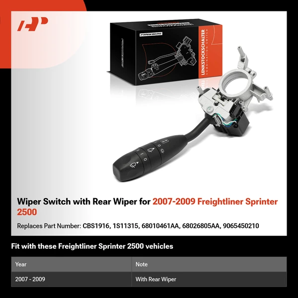 Wiper Switch with Rear Wiper for 2007-2009 Freightliner Sprinter 2500