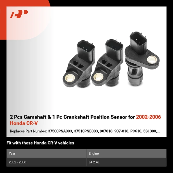 2 Pcs Camshaft & 1 Pc Crankshaft Position Sensor for 2002-2006 Honda CR-V