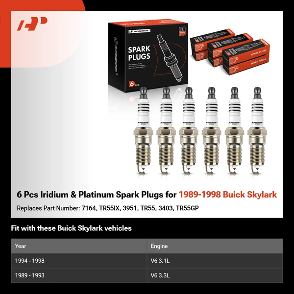 6 Pcs Iridium & Platinum Spark Plugs for 1989-1998 Buick Skylark