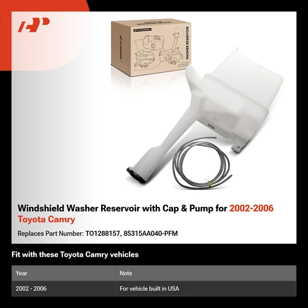 Windshield Washer Reservoir with Cap & Pump for 2002-2006 Toyota Camry