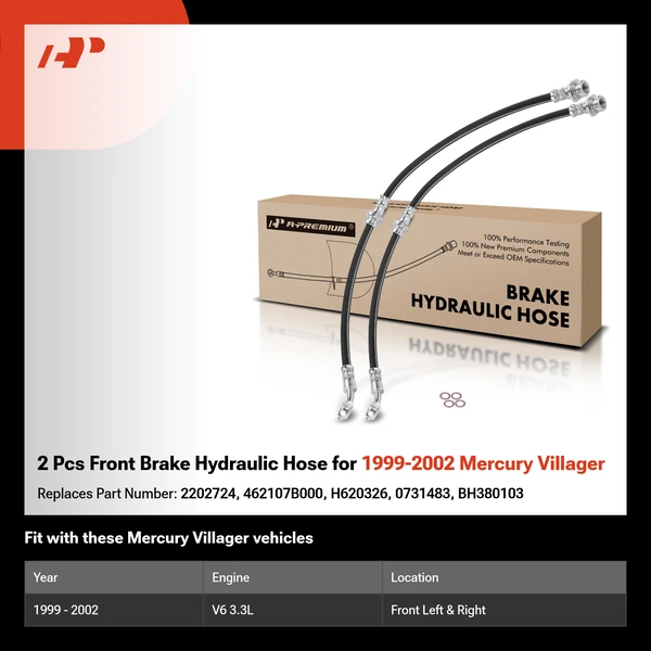 2 Pcs Front Brake Hydraulic Hose for 1999-2002 Mercury Villager