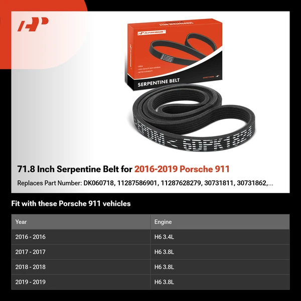 71.8 Inch Serpentine Belt for 2016-2019 Porsche 911