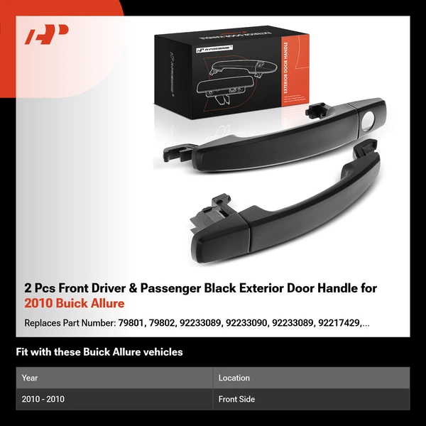 2 Pcs Front Driver & Passenger Black Exterior Door Handle for 2010 Buick Allure