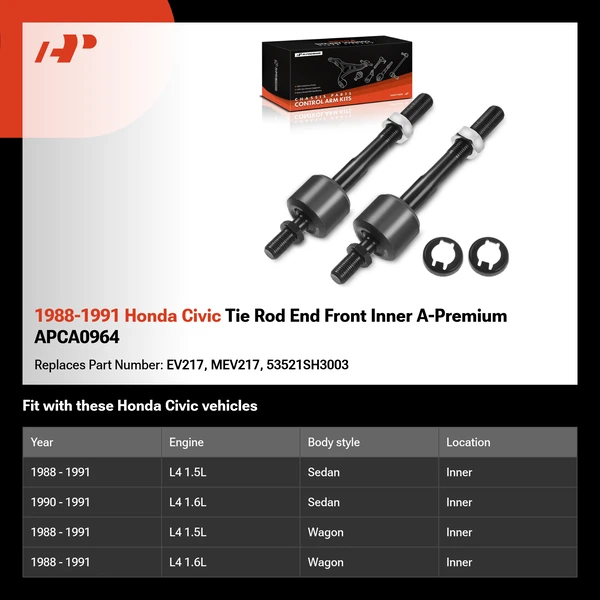 1988-1991 Honda Civic Tie Rod End Front Inner A-Premium APCA0964