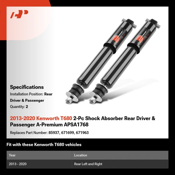 2013-2020 Kenworth T680 2-Pc Shock Absorber Rear Driver & Passenger A-Premium APSA1768