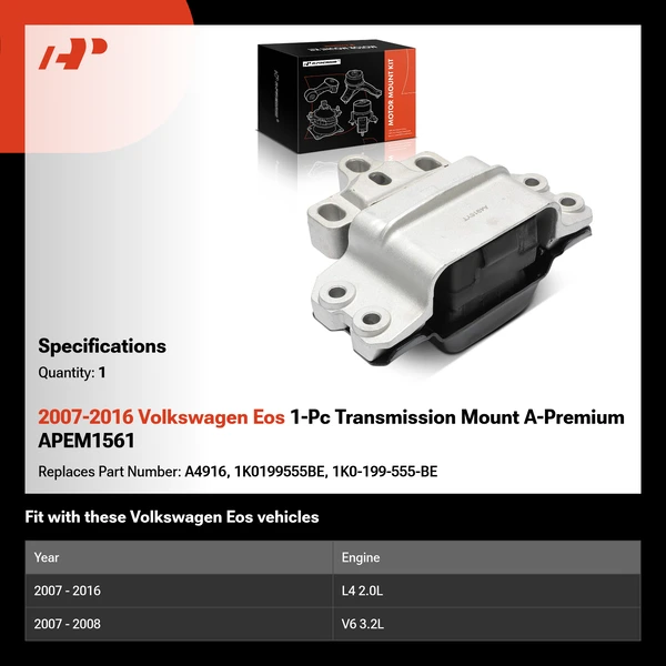 2007-2016 Volkswagen Eos 1-Pc Transmission Mount A-Premium APEM1561