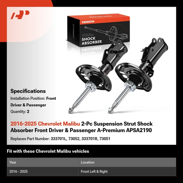 2016-2025 Chevrolet Malibu 2-Pc Suspension Strut Shock Absorber Front Driver & Passenger A-Premium APSA2190