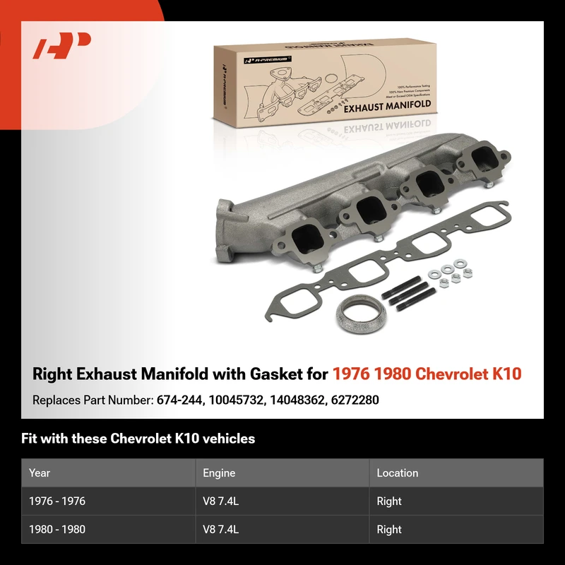 Right Exhaust Manifold with Gasket for 1976 1980 Chevrolet K10