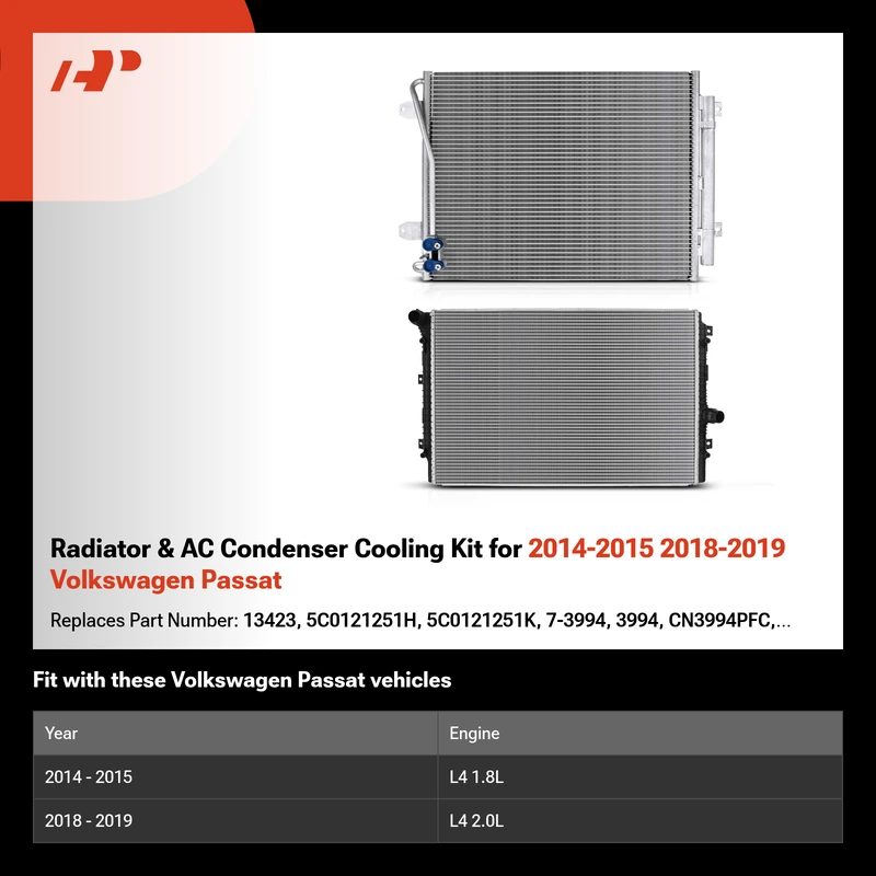 Radiator & AC Condenser Cooling Kit for 2014-2015 2018-2019 Volkswagen Passat