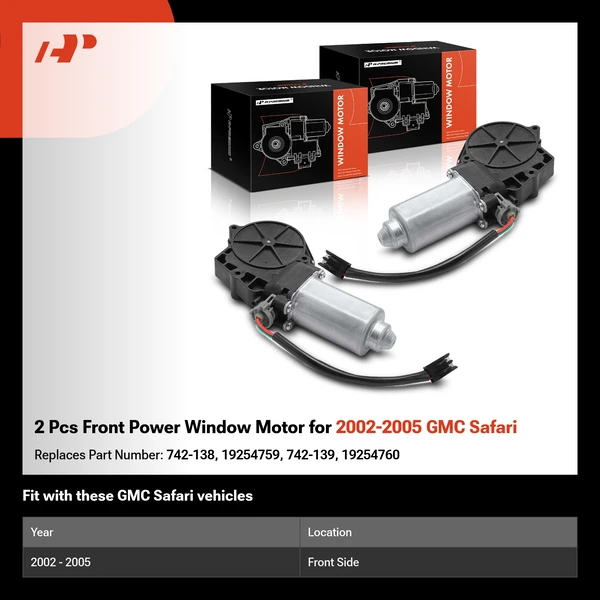 2 Pcs Front Power Window Motor for 2002-2005 GMC Safari