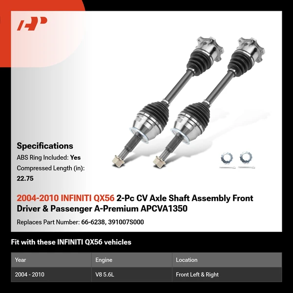 2004-2010 INFINITI QX56 2-Pc CV Axle Shaft Assembly Front Driver & Passenger A-Premium APCVA1350