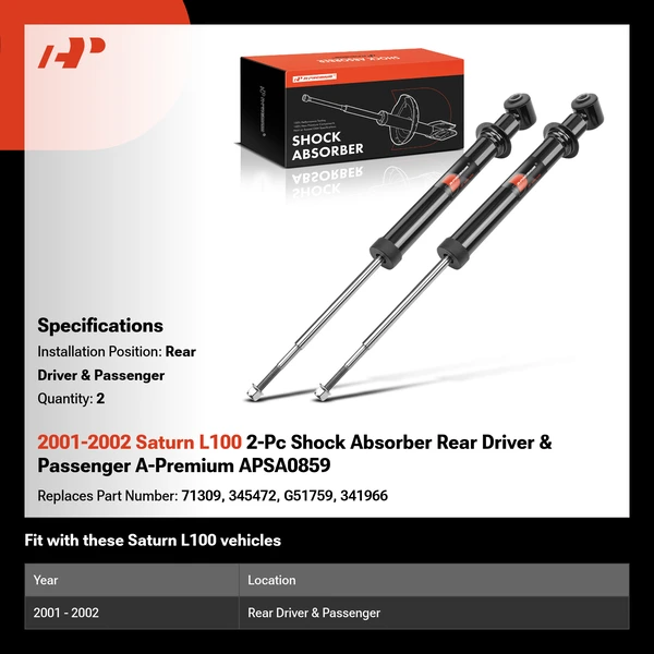 2001-2002 Saturn L100 2-Pc Shock Absorber Rear Driver & Passenger A-Premium APSA0859