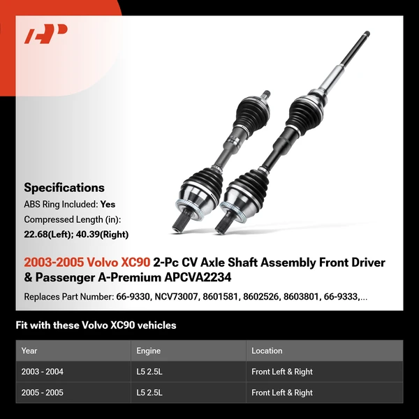 2003-2005 Volvo XC90 2-Pc CV Axle Shaft Assembly Front Driver & Passenger A-Premium APCVA2234