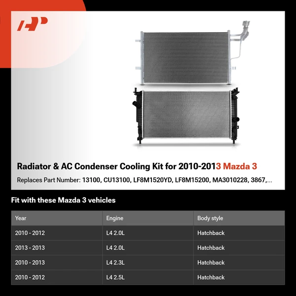 Radiator & AC Condenser Cooling Kit for 2010-2013 Mazda 3