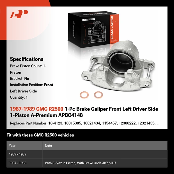 1987-1989 GMC R2500 1-Pc Brake Caliper Front Left Driver Side 1-Piston A-Premium APBC4148