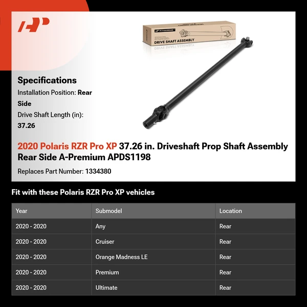 2020 Polaris RZR Pro XP 37.26 in. Driveshaft Prop Shaft Assembly Rear Side A-Premium APDS1198