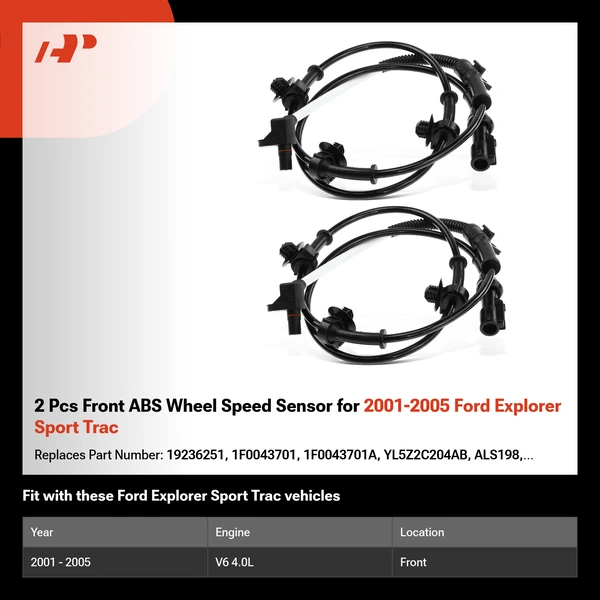 2 Pcs Front ABS Wheel Speed Sensor for 2001-2005 Ford Explorer Sport Trac