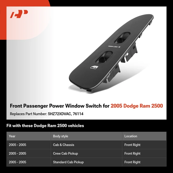 Front Passenger Power Window Switch for 2005 Dodge Ram 2500