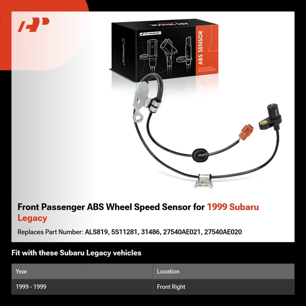 Front Passenger ABS Wheel Speed Sensor for 1999 Subaru Legacy