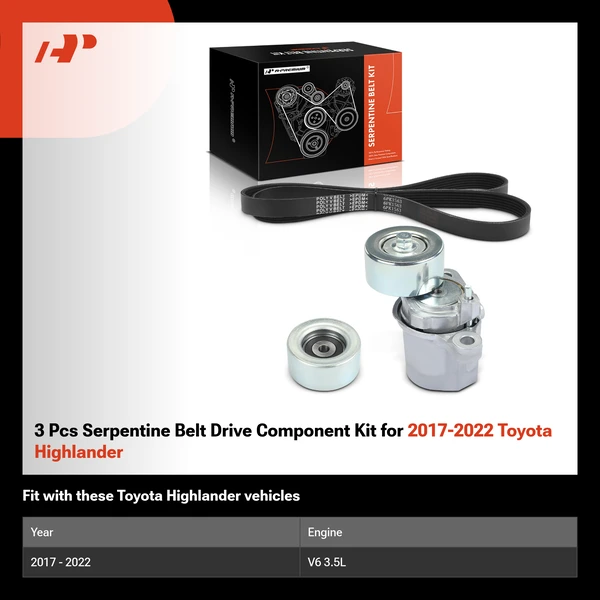 3 Pcs Serpentine Belt Drive Component Kit for 2017-2022 Toyota Highlander