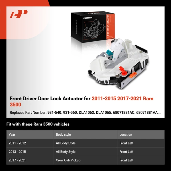 Front Driver Door Lock Actuator for 2011-2015 2017-2021 Ram 3500