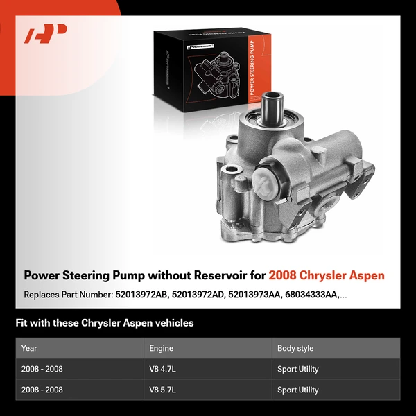 Power Steering Pump without Reservoir for 2008 Chrysler Aspen