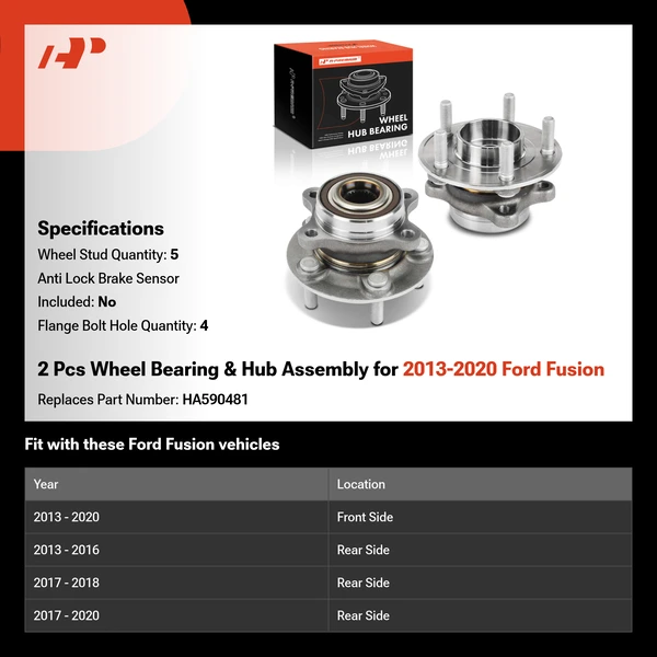 2 Pcs Wheel Bearing & Hub Assembly for 2013-2020 Ford Fusion