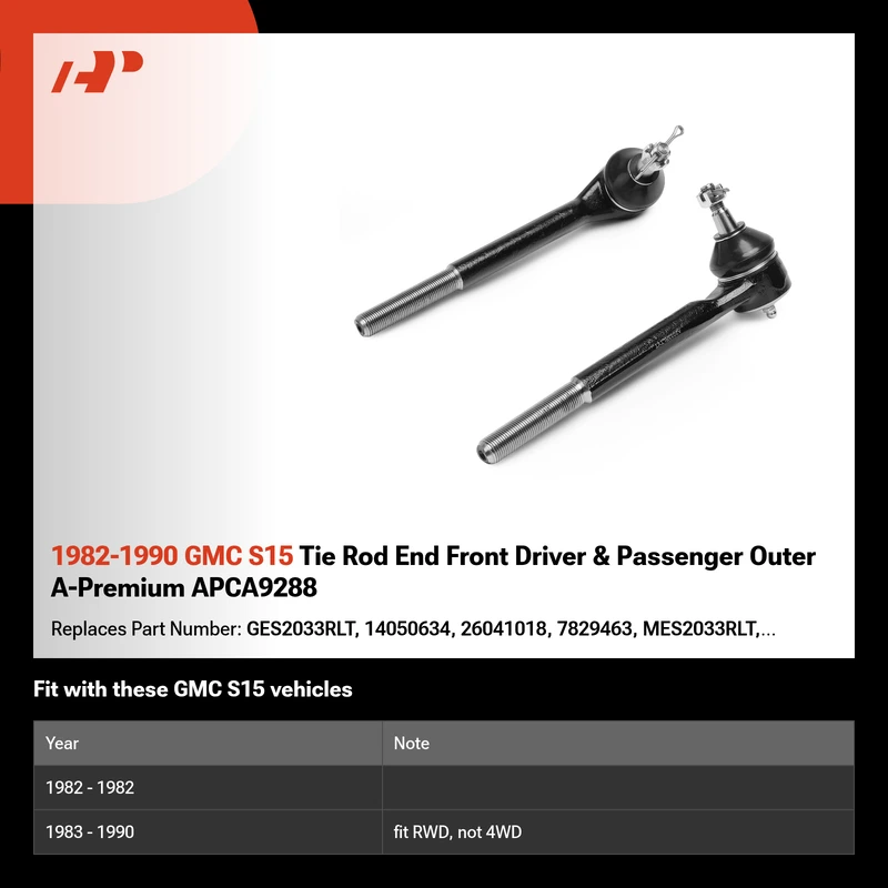 1982-1990 GMC S15 Tie Rod End Front Driver & Passenger Outer A-Premium APCA9288