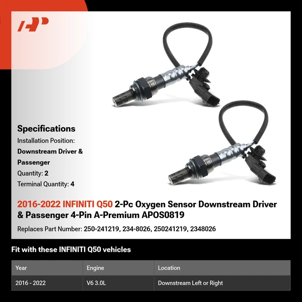 2016-2022 INFINITI Q50 2-Pc Oxygen Sensor Downstream Driver & Passenger 4-Pin A-Premium APOS0819