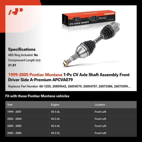 1999-2005 Pontiac Montana 1-Pc CV Axle Shaft Assembly Front Driver Side A-Premium APCVA079