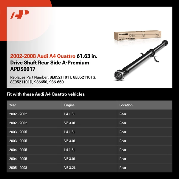 2002-2008 Audi A4 Quattro 61.63 in. Drive Shaft Rear Side A-Premium APDS0017