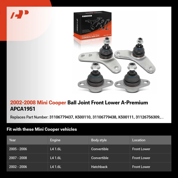 2002-2008 Mini Cooper Ball Joint Front Lower A-Premium APCA1951