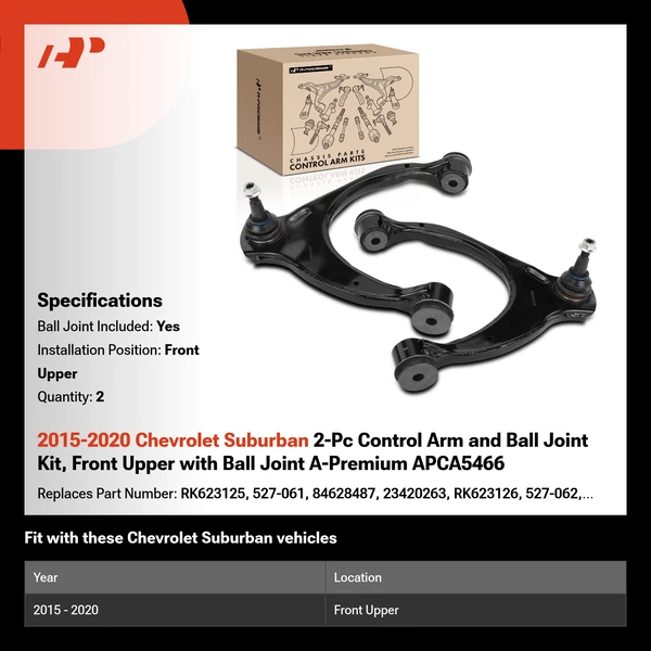 2015-2020 Chevrolet Suburban 2-Pc Control Arm and Ball Joint Kit, Front Upper with Ball Joint A-Premium APCA5466