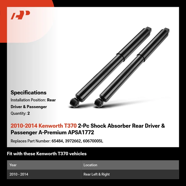2010-2014 Kenworth T370 2-Pc Shock Absorber Rear Driver & Passenger A-Premium APSA1772