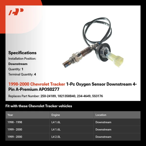 1998-2000 Chevrolet Tracker 1-Pc Oxygen Sensor Downstream 4-Pin A-Premium APOS0277