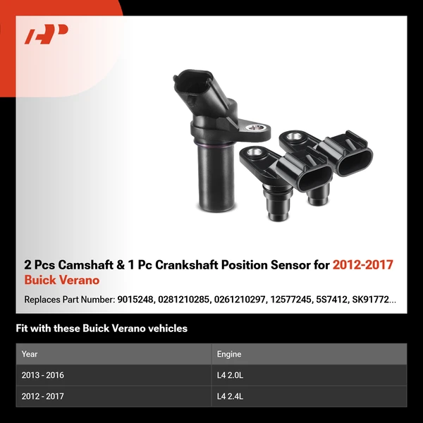 2 Pcs Camshaft & 1 Pc Crankshaft Position Sensor for 2012-2017 Buick Verano
