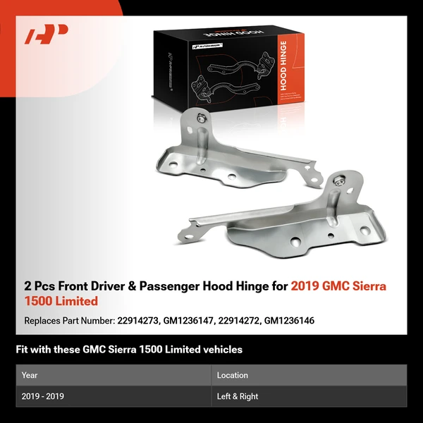 2 Pcs Front Driver & Passenger Hood Hinge for 2019 GMC Sierra 1500 Limited