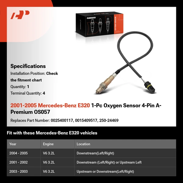 2001-2005 Mercedes-Benz E320 1-Pc Oxygen Sensor 4-Pin A-Premium OS057