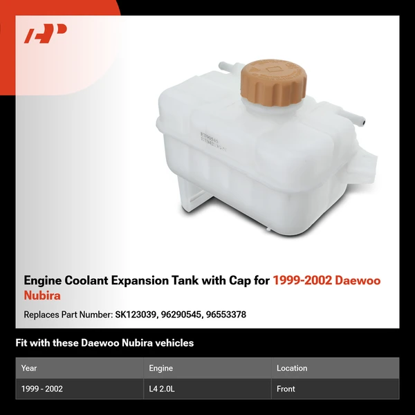 Engine Coolant Expansion Tank with Cap for 1999-2002 Daewoo Nubira
